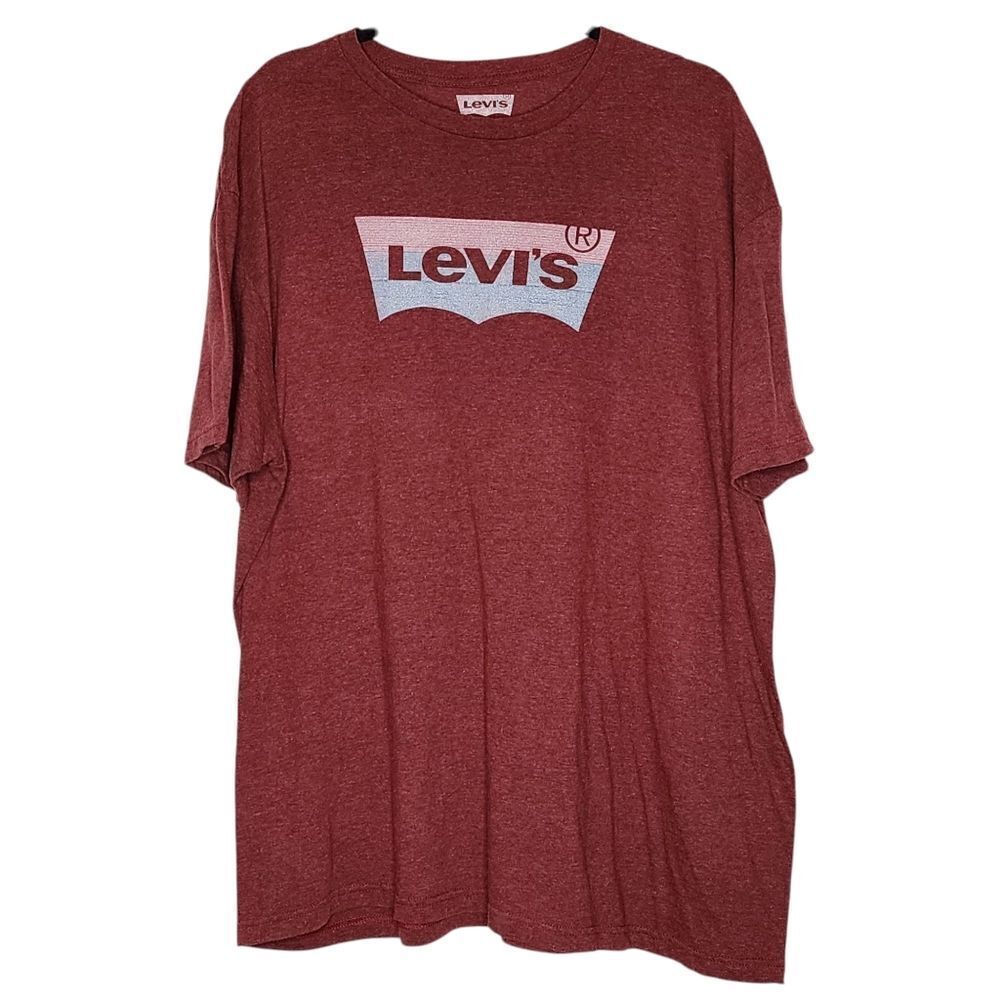 2XL Mens Levis Red Short Sleeve Tee Marbled Crew Neck Logo Pink Blue